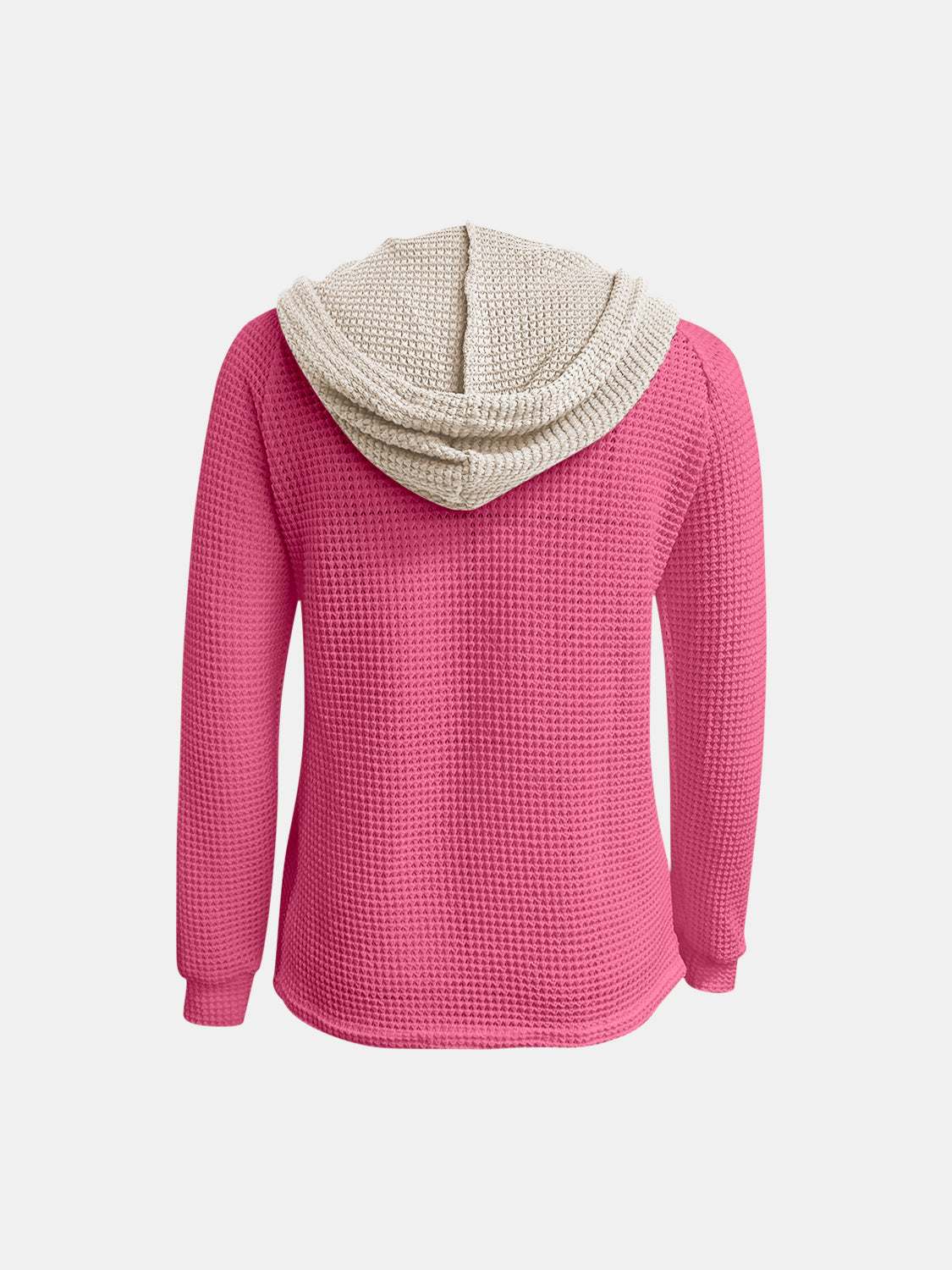 Women's Waffle-Knit Contrast Long Sleeve Hoodie with Buttons - Image 15