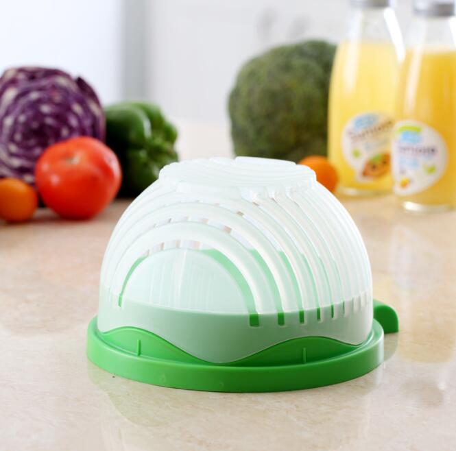 Modern Salad Cutter Bowl - 20cm Functional Kitchen Tool, Green/White