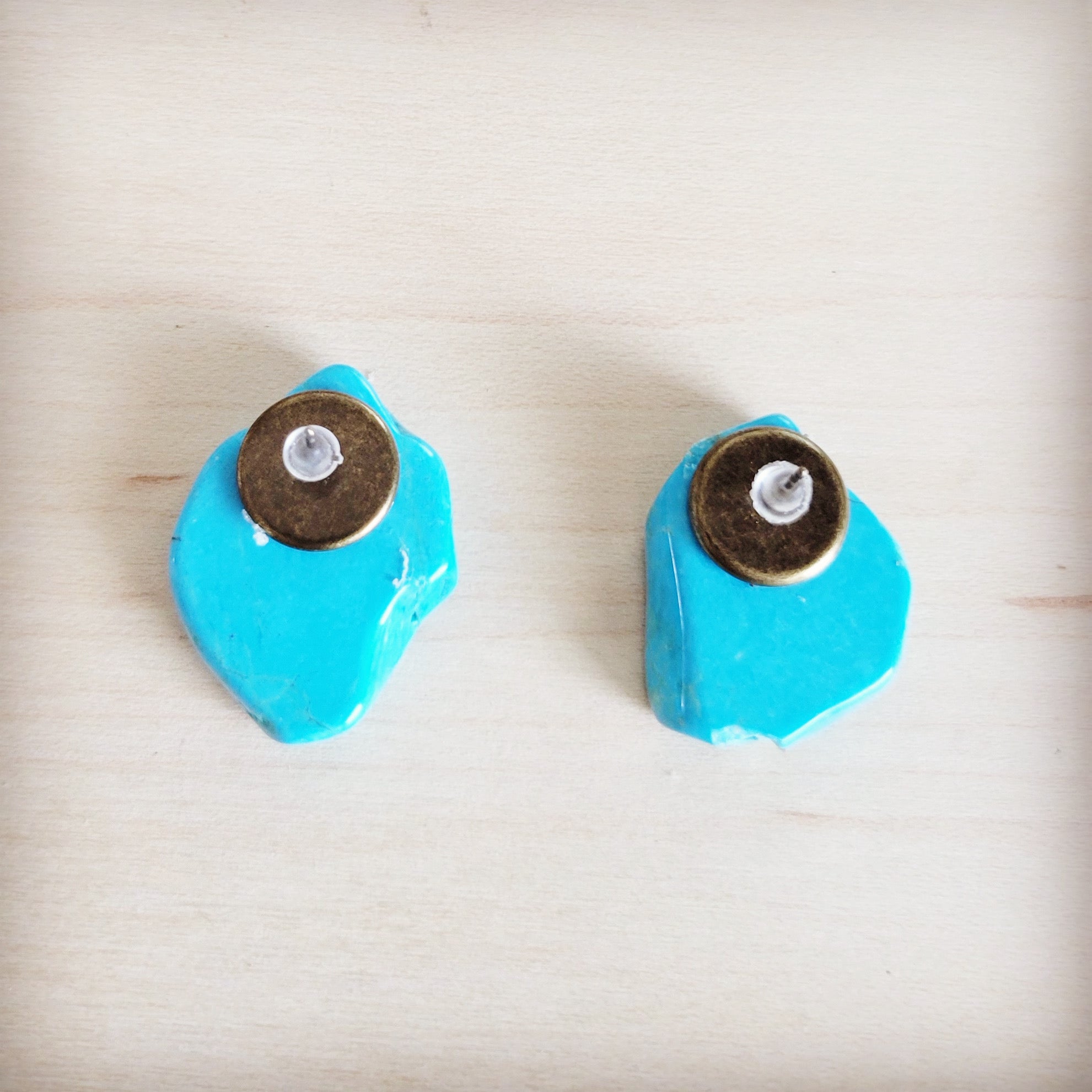 Blue Turquoise Slab Stud Earrings Handcrafted Boho Jewelry - Image 4