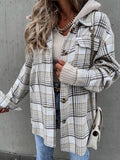 Camel Plaid Button Up Jacket with Removable Hood