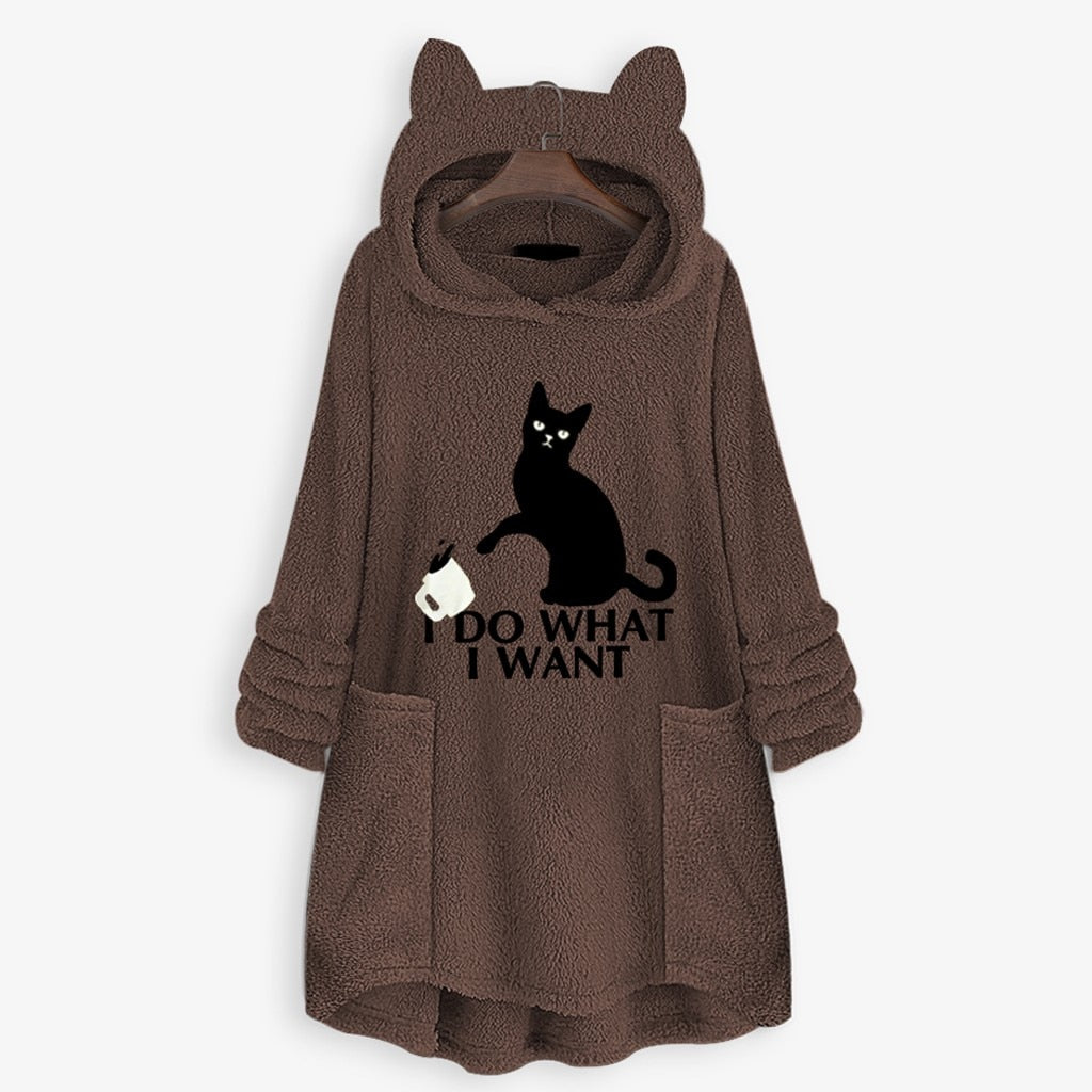 Playful Cat Ear Hoodie Sweatshirt with 'I Do What I Want' Graphic - Image 3