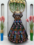 Multicolor floral faux georgette lehenga choli with sequins and thread embroidery.