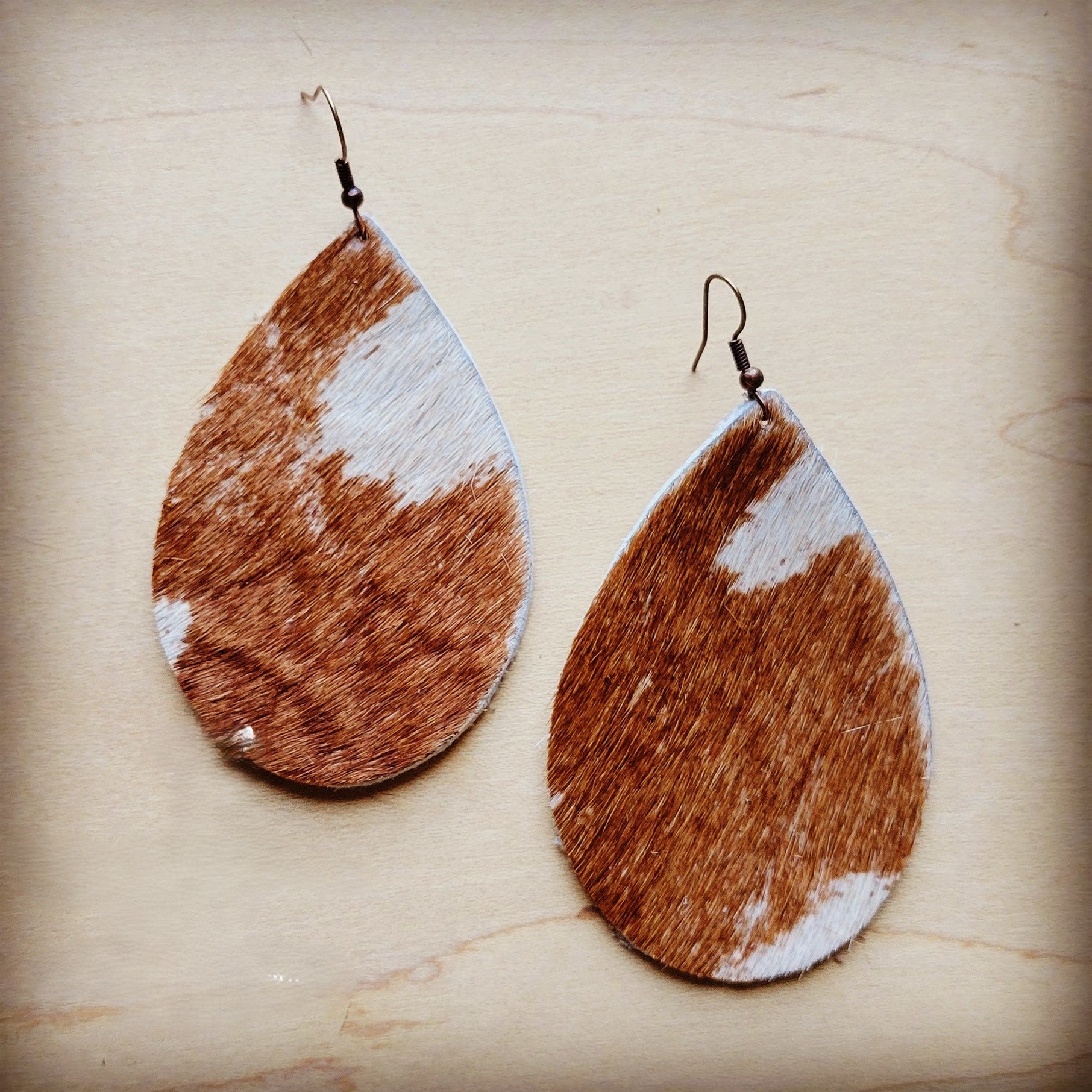 Leather Teardrop Earrings Axis Deer Print