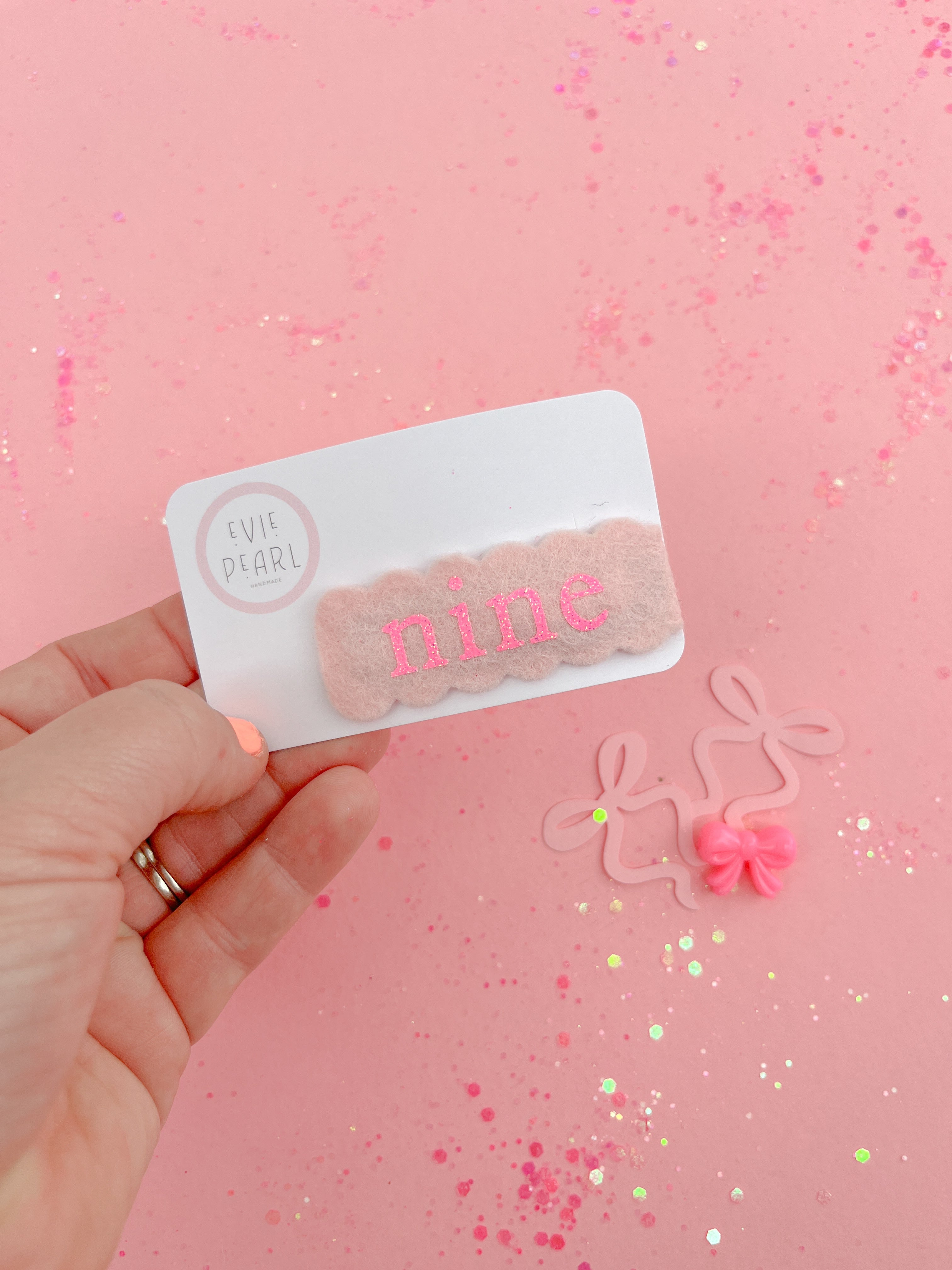 Nine Hot Pink Glitter Snap Clip