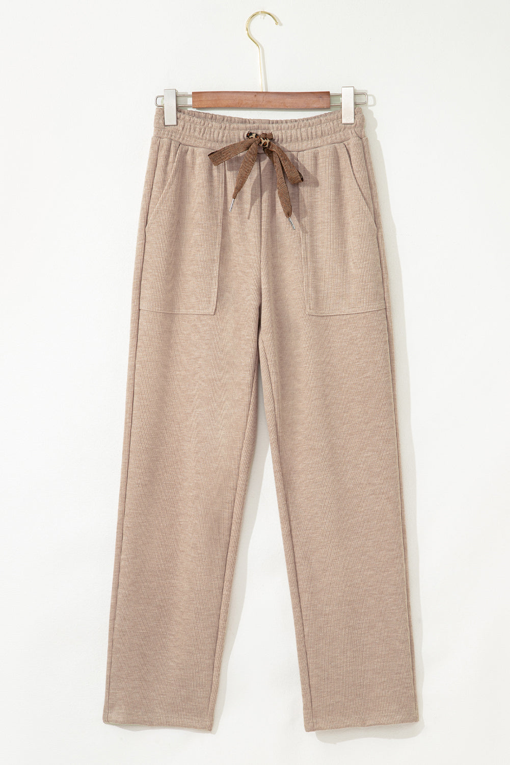 Leopard Corduroy Drawstring High Waist Pants