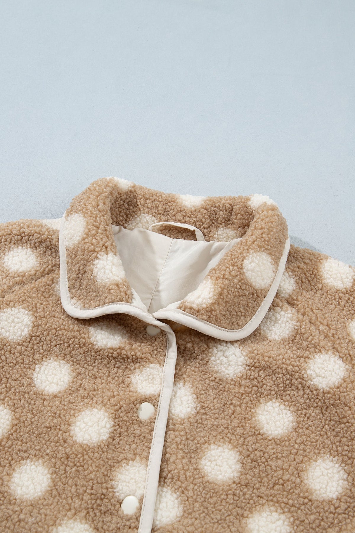 Polka Dot Fleece Zipped Pocket Button Up Jacket