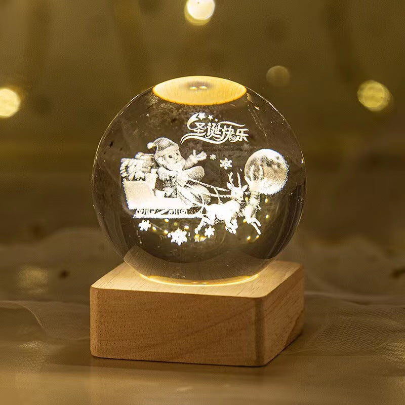 3D Crystal Ball Night Lamp with LED Nebula and Solar System Glow