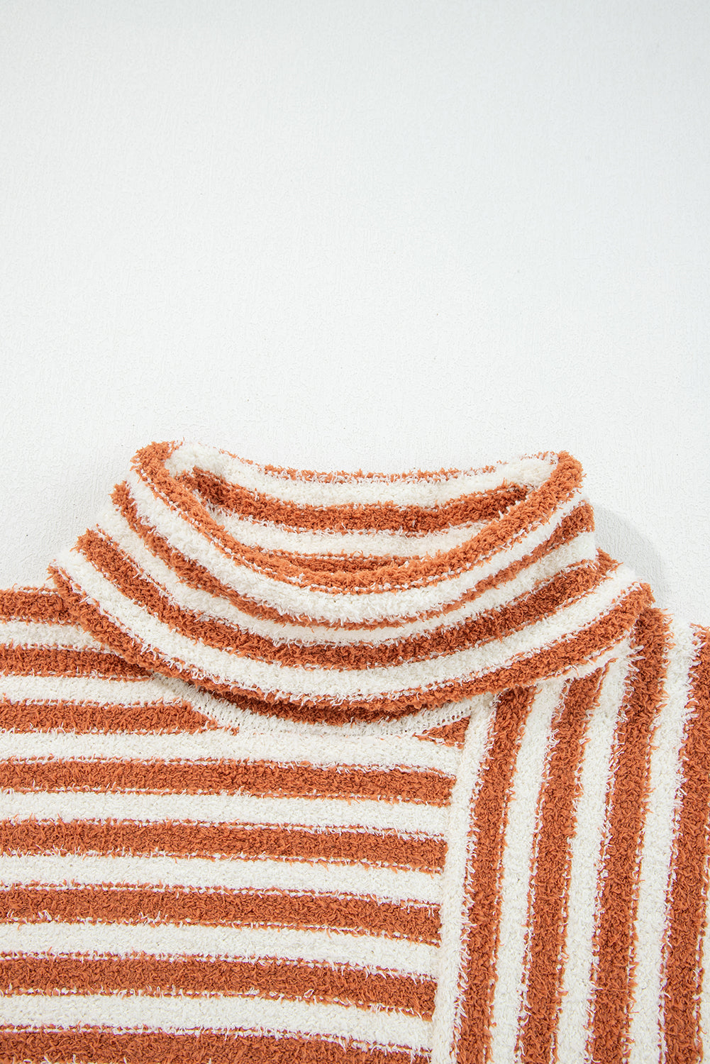 Women's Striped Cowl Neck Drop Shoulder Sweater in Rust and Cream