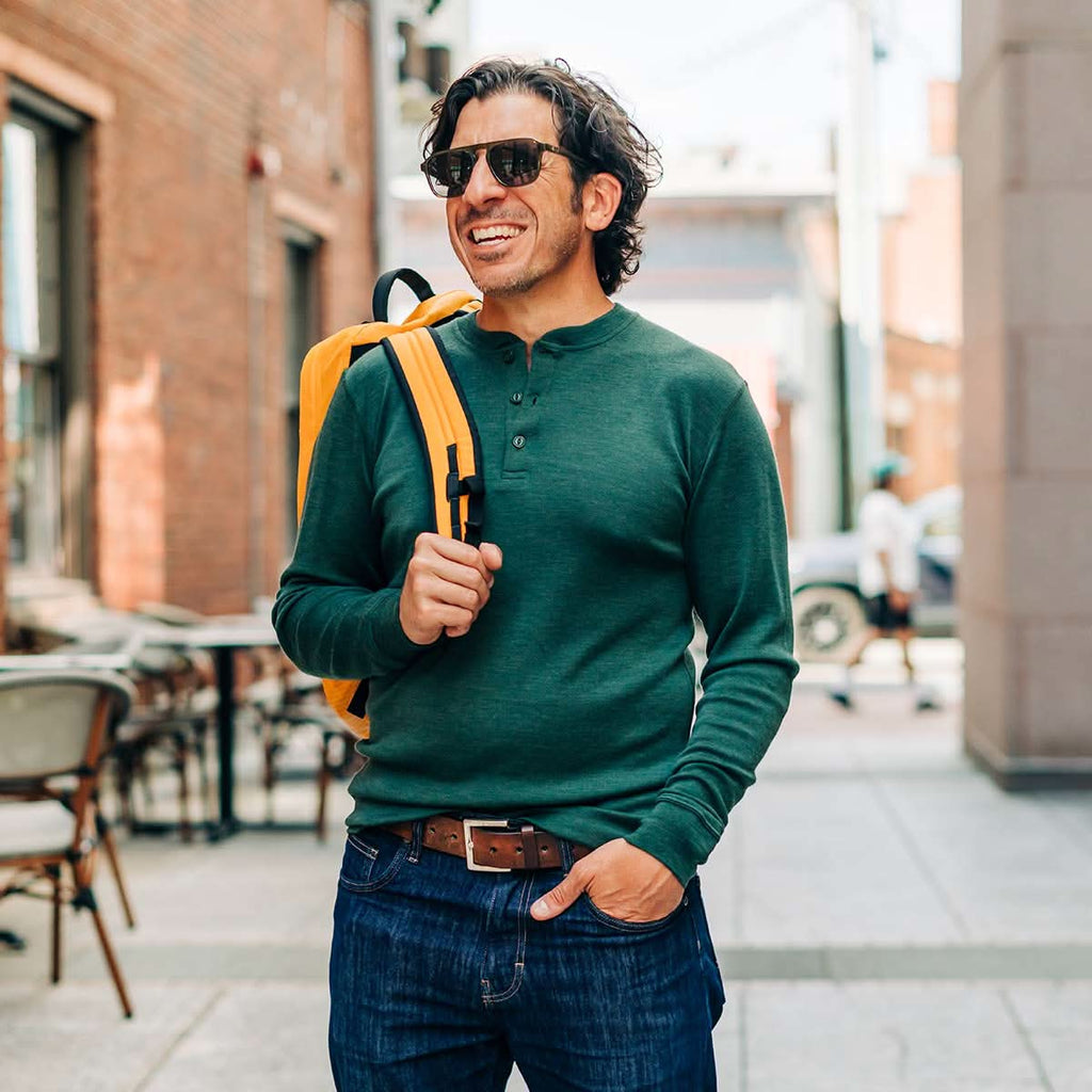 Men's Midweight Merino Wool Henley Long Sleeve Knit Shirt