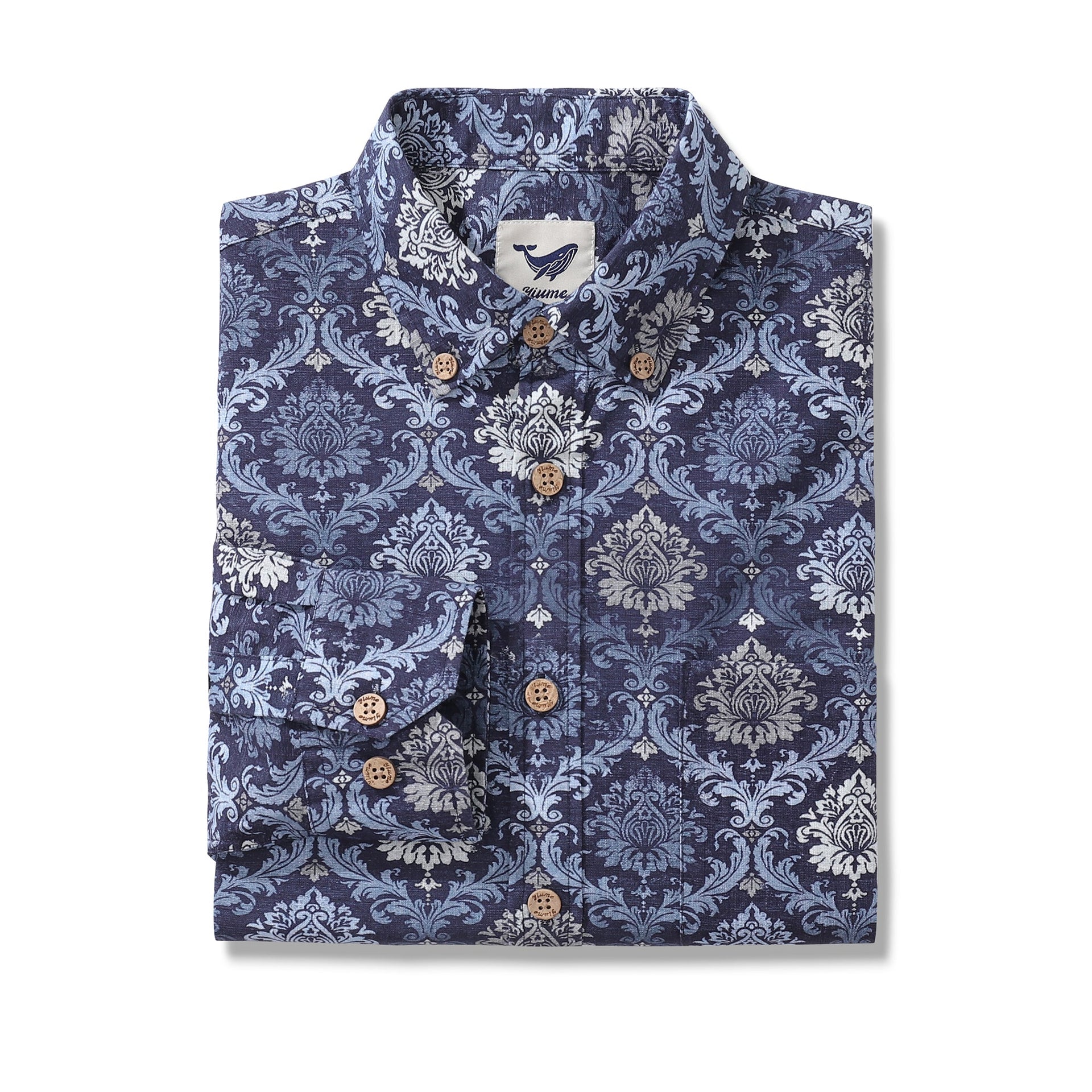 Blue Abstract Gradient Cotton Long Sleeve Aloha Shirt