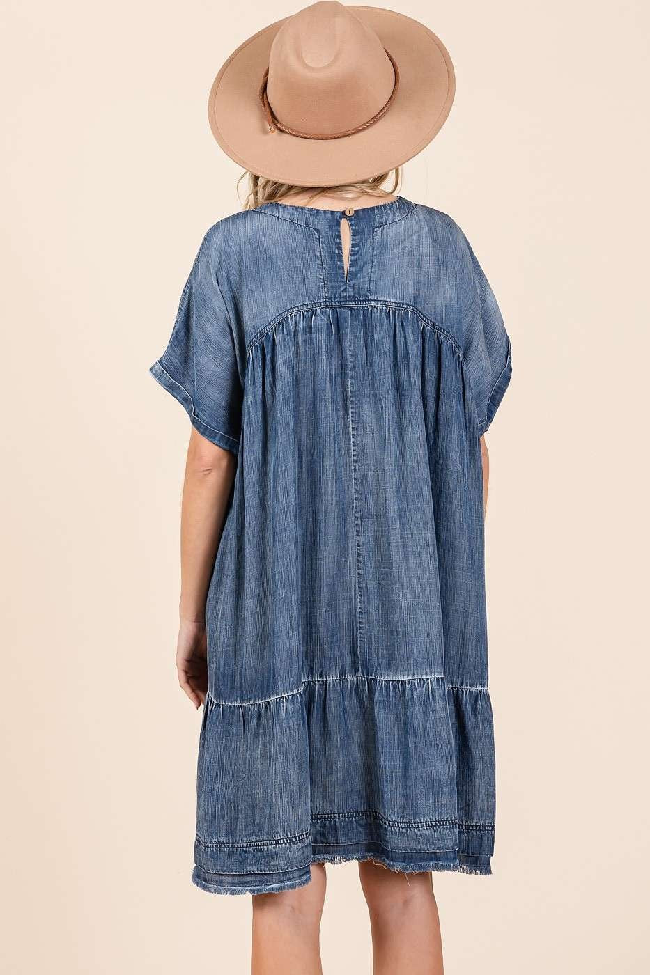 Oversized Denim Mini Dress: Relaxed Bohemian Shift Dress in Blue