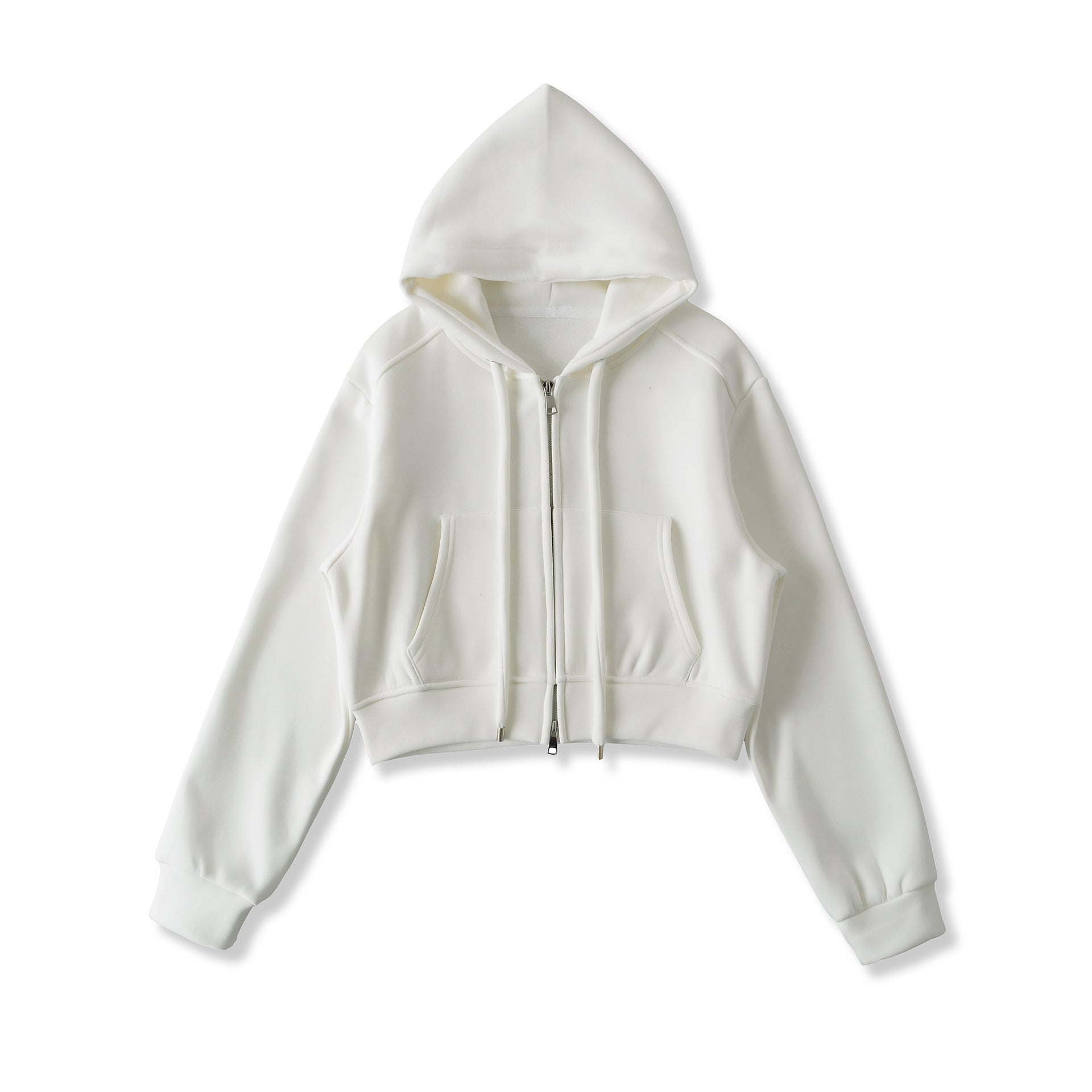 Velvet Cropped Zip-Up Hoodie Sweatshirt with Drawstring - Image 7