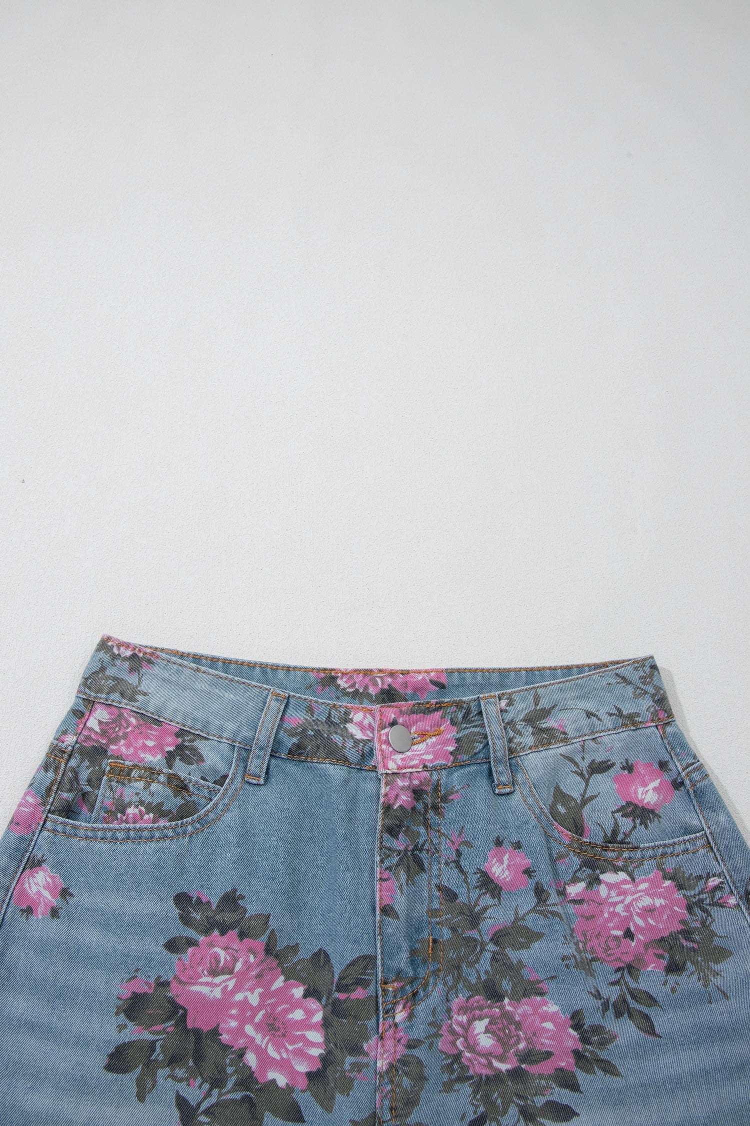 Esme Floral Print Bootcut Jeans in Light Blue & Pink