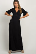 Black Button Ruffle Sleeve Maxi Dress