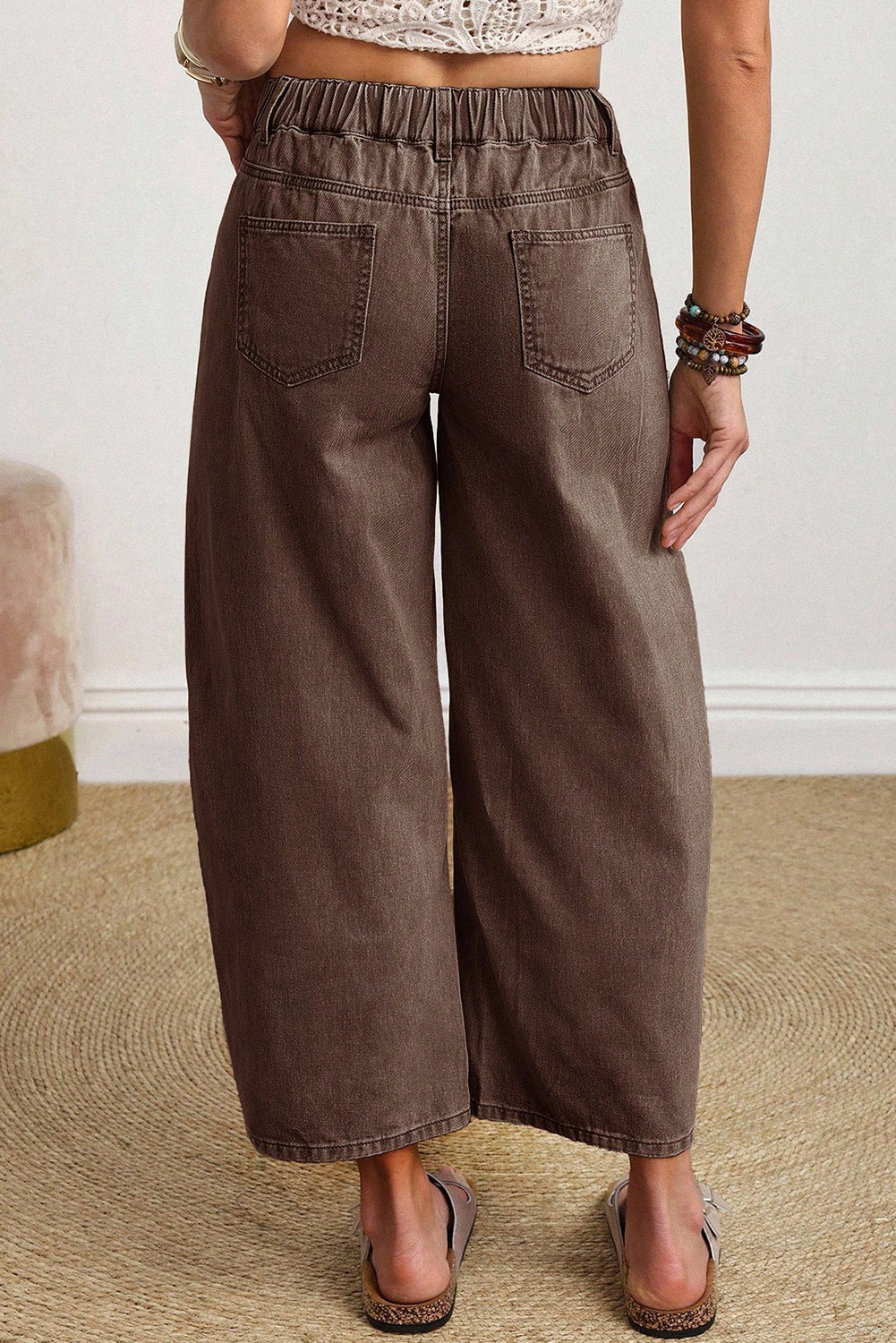 Rhea Mid-Rise Barrel Jeans in Brown - Relaxed Ankle Length Denim