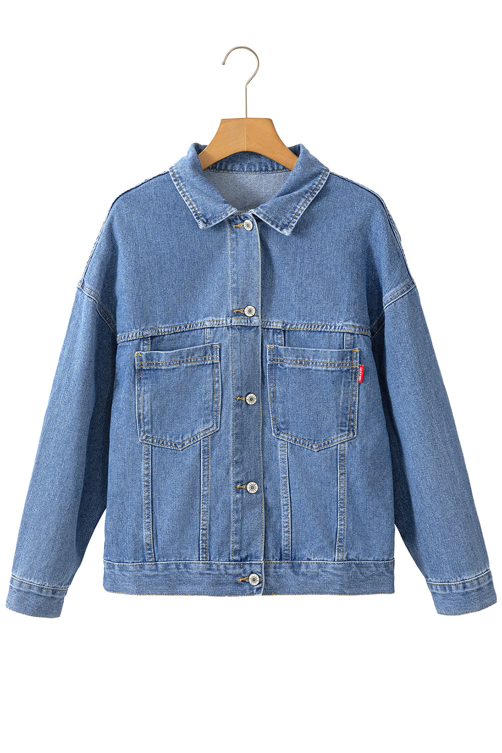 Blue Stripe Washed Oversized Pocketed Denim Jacket