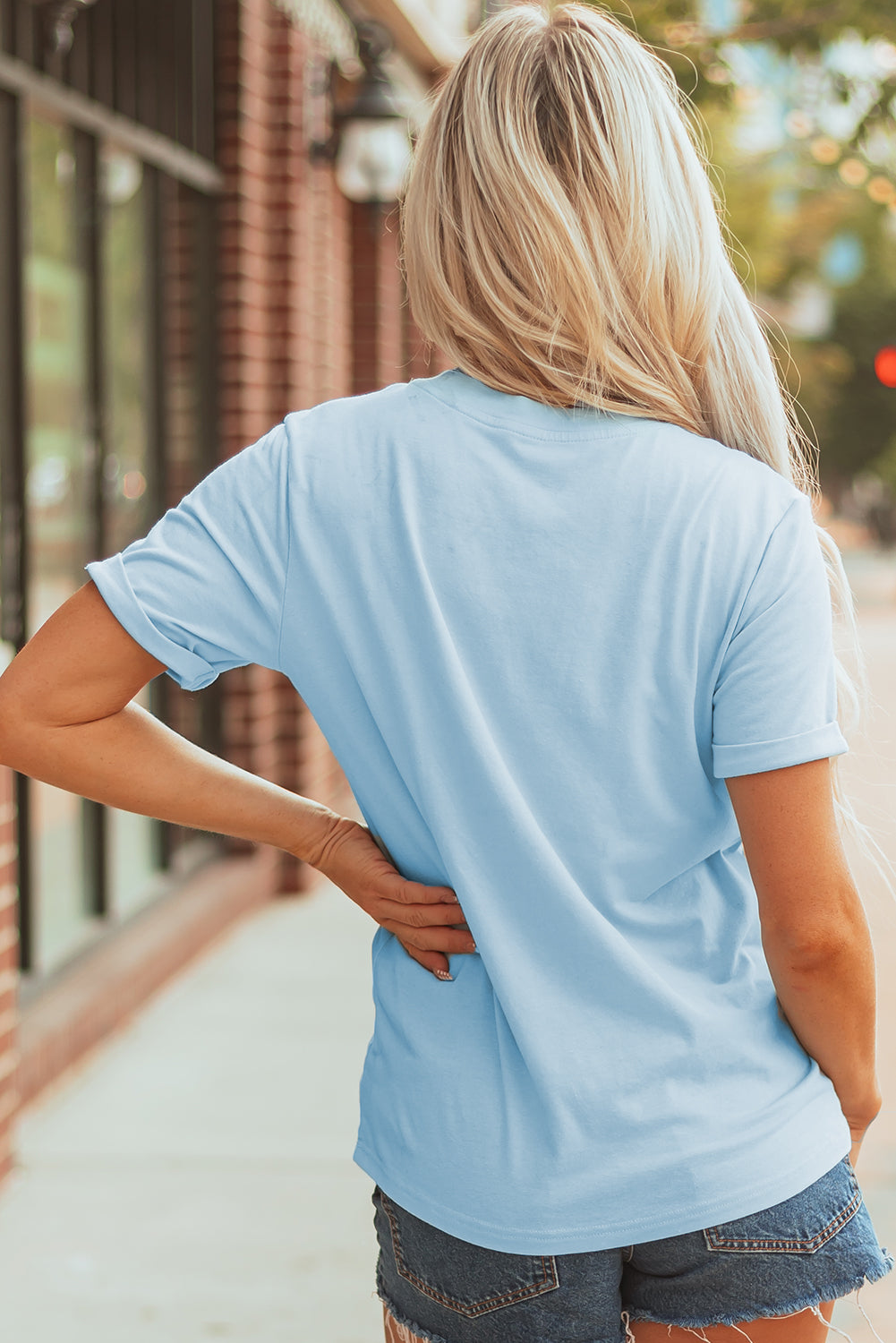 Light Blue Sequin Patched Cheer Game Day T-Shirt
