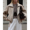 Women's Casual Suede Zip Up Jacket Fall Outerwear - Image 2