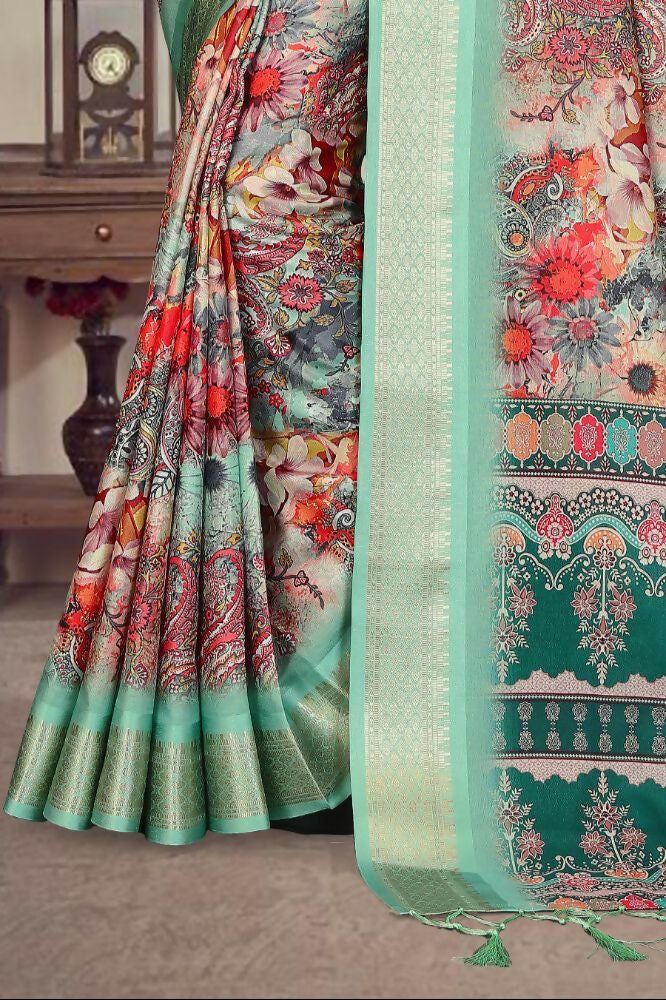 Multi Heavy Rich Cotton Silk Digital Print & Jacquard Saree