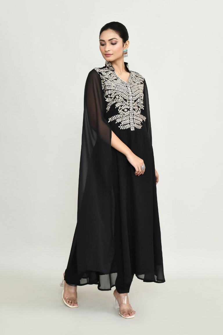 Black Rayon Tunic with Elegant Embroidery Detail