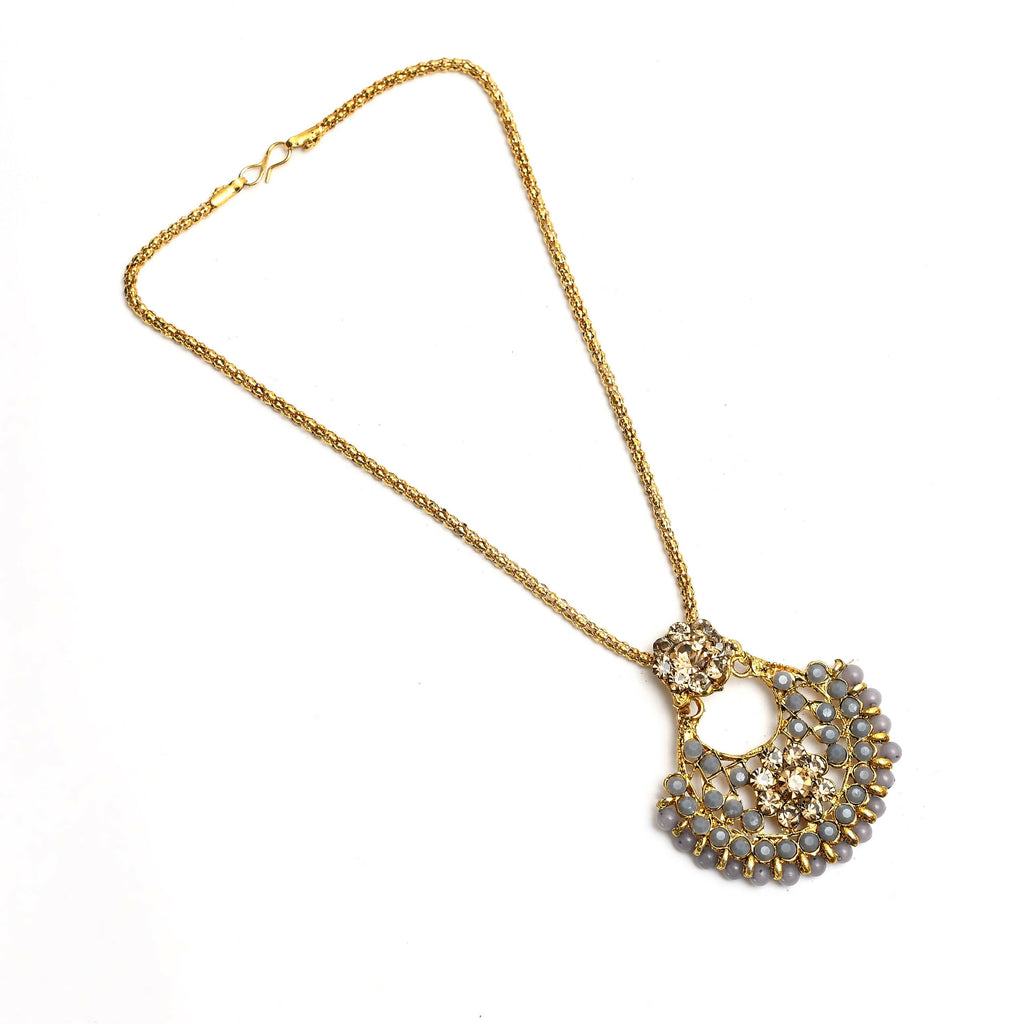 Golden and Grey Long Statement Necklace in Gold-Polished Brass