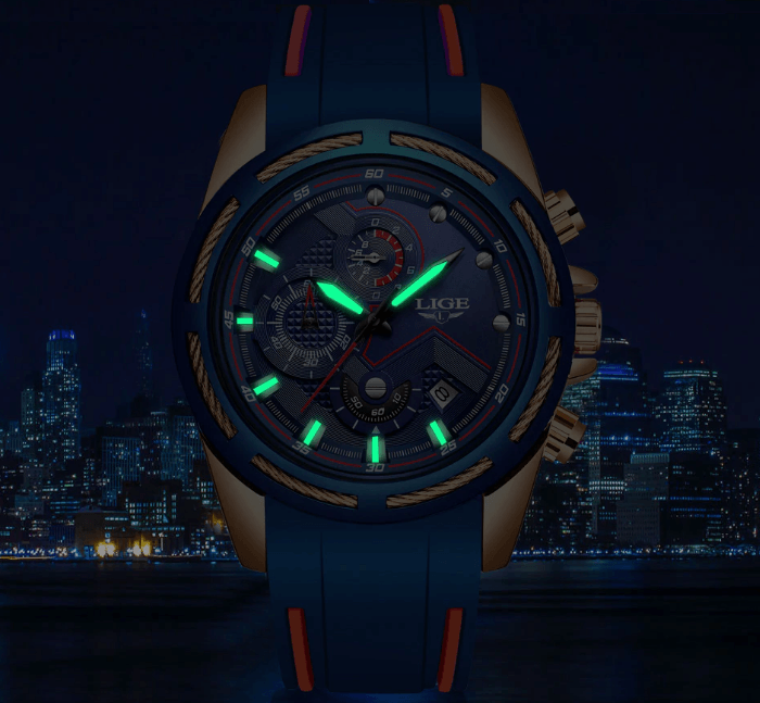 LIGE Men's Multifunction Sport Watch with Durable Rubber Strap