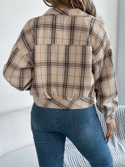 Classic Plaid Long Sleeve Button-Up Jacket for Women