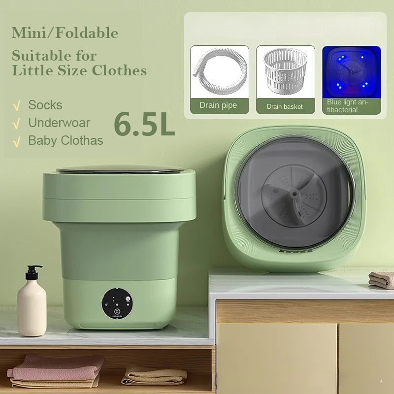 Compact portable foldable washing machine in a white finish suitable for socks and underwear