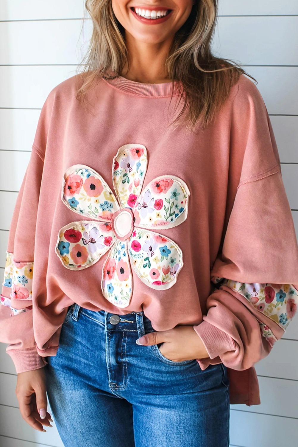 Floral Patchwork Long Sleeve Sweatshirt