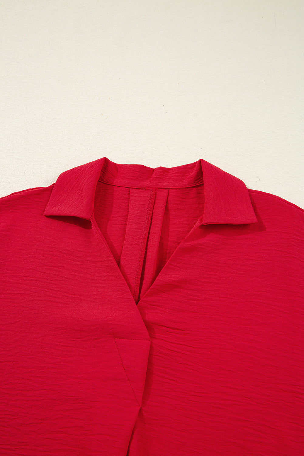 Women's Red Collared V-Neck Smocked 3/4 Sleeve Tunic Blouse - Image 8