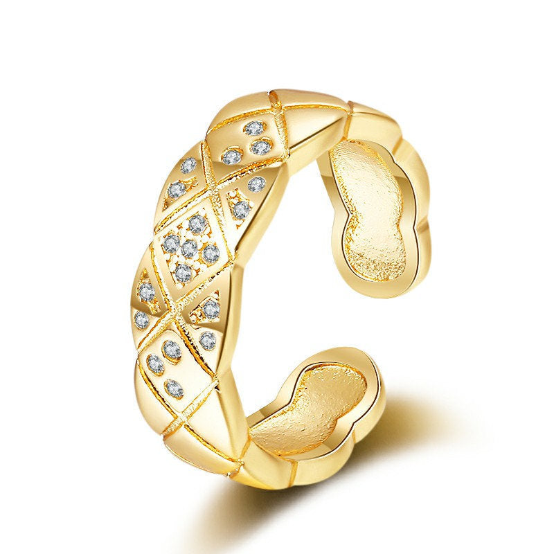 Minimalist Adjustable Wave Diamond Ring in Gold-Plated Copper