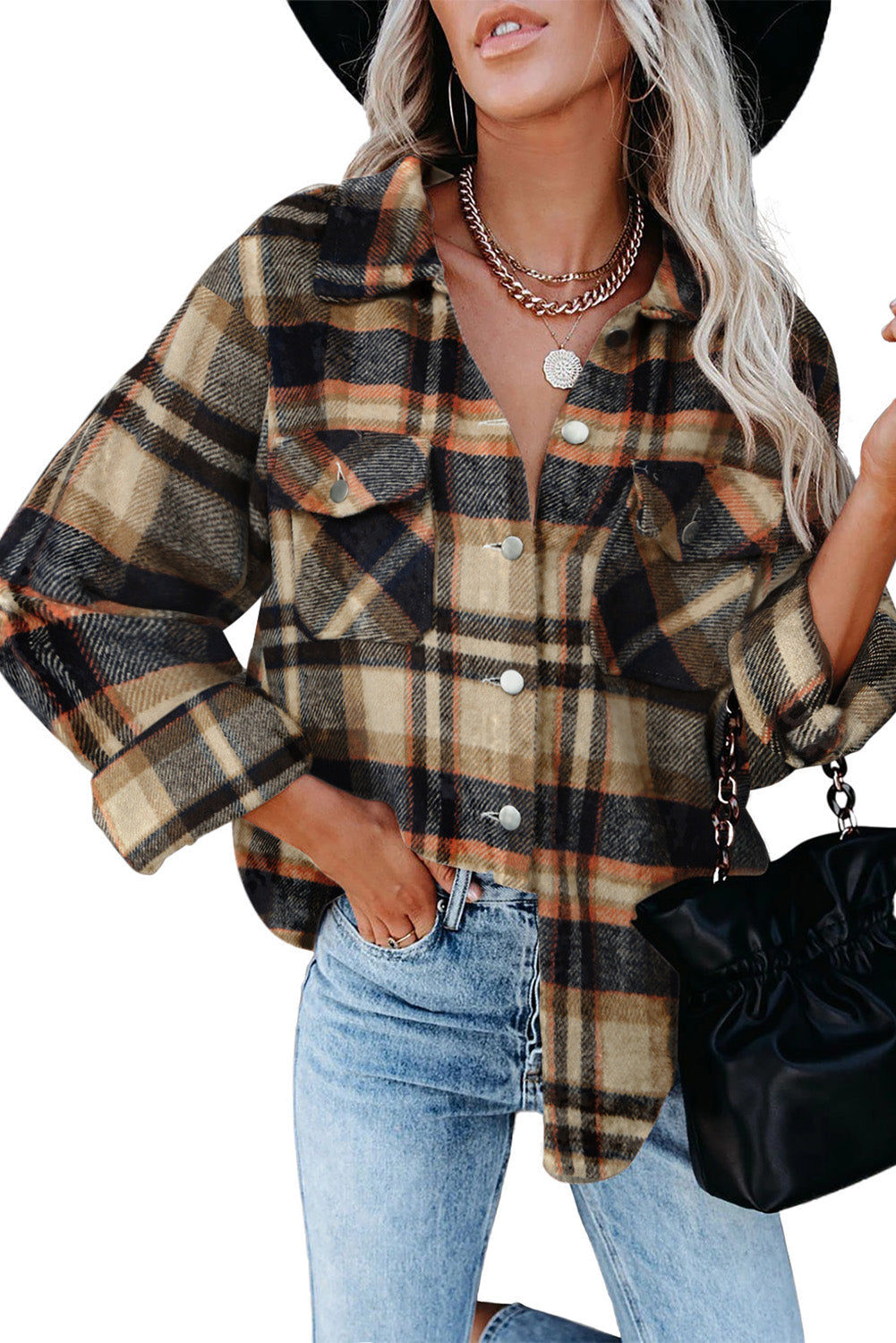 Brown Plaid Flannel Shacket | Button-Up Long Sleeve