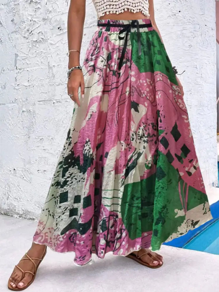 Women's Bohemian Print Maxi Skirt Lightweight Beach A-Line - Image 13