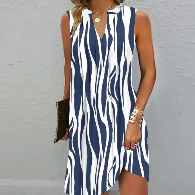 Women's A-Line Sleeveless Casual Dress with V-Neckline