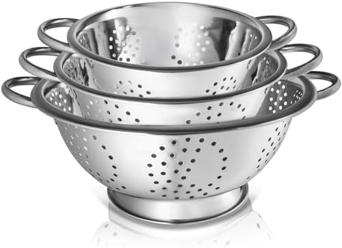 WHYSKO 3-Pack Stainless Steel Colander Set, 3 & 1 Qt