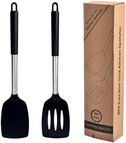 2-Pack Silicone Solid & Slotted Turner Spatulas, Non-Stick Heat Resistant