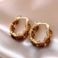 Coffee Crystal Hoop Ear Clips Elegant Light-luxury U-Shape