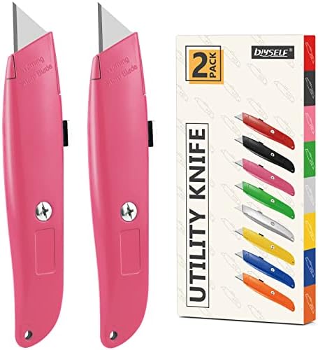 DIYSELF 2 Pack Box Cutter Retractable, Ergonomic Razor Blades Utility Knife