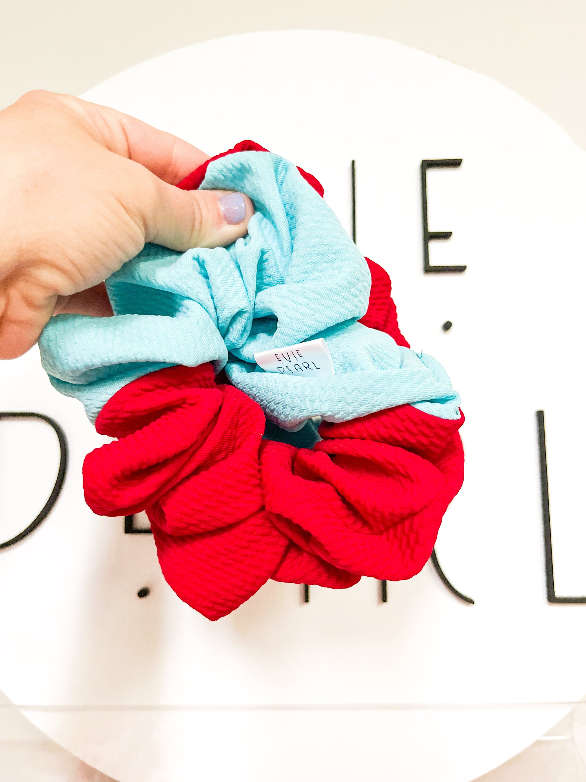 Teal & Red colorblock Oversized Scrunchie