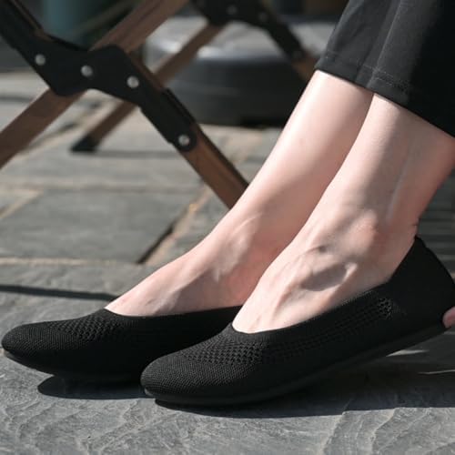 poemlady Women's Ballet Flats Slip On Knit Soft Round Toe Dress Shoes