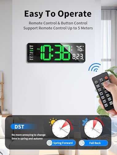 MASHI 16" Easy-Read Large Digital Wall Clock, 9-Color Night Light