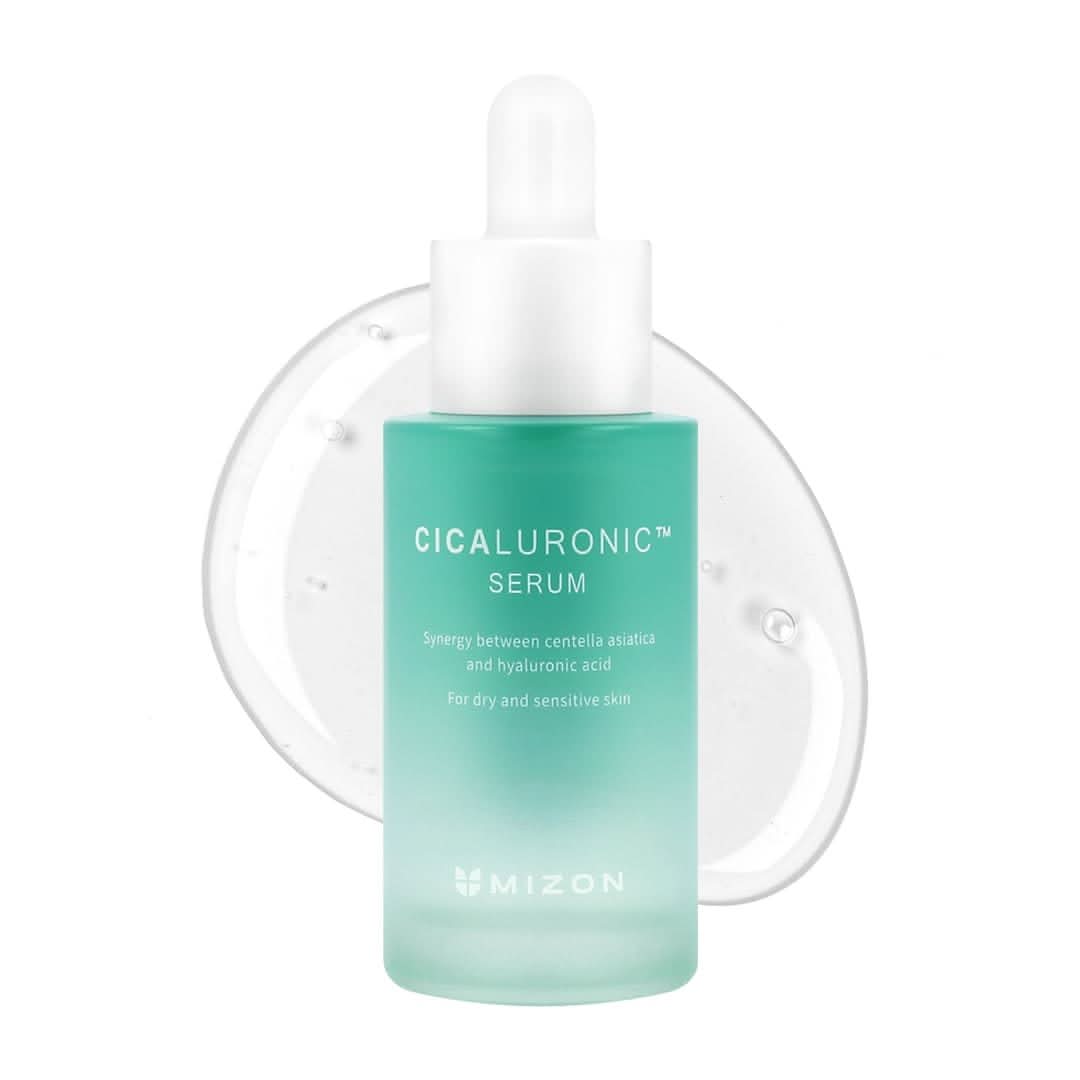 MIZON Cicaluronic Serum in a teal and white bottle