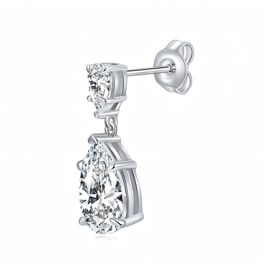 Pear Cut Moissanite Dangle Earrings with Double Stone Teardrop