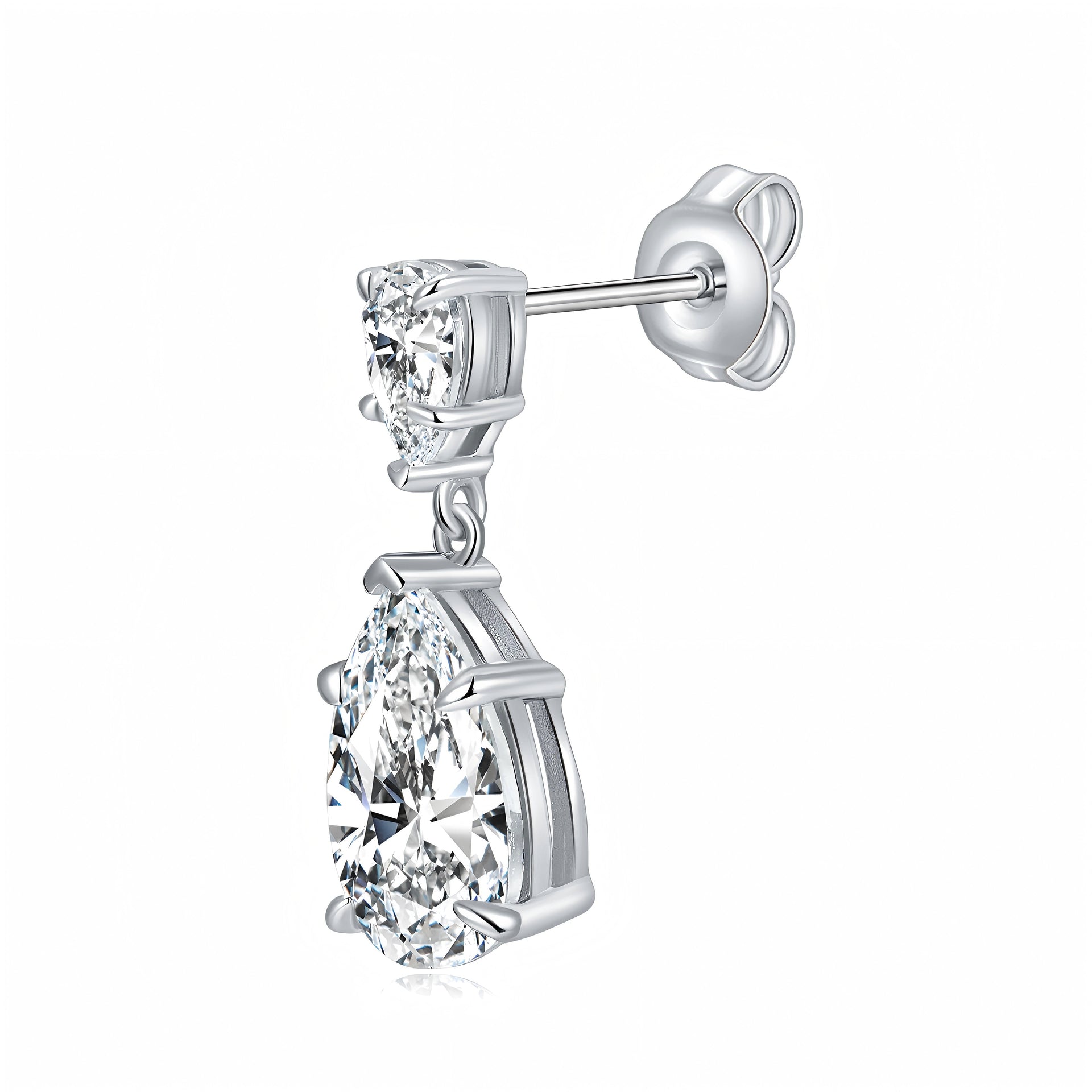 Pear Cut Moissanite Dangle Earrings with Double Stone Teardrop