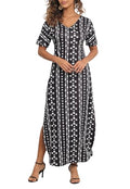 Vanya Maxi Dress in Zebra - Womens Summer V Neck Maxi Dress Casual Loose Split Dresses with Pockets MY128