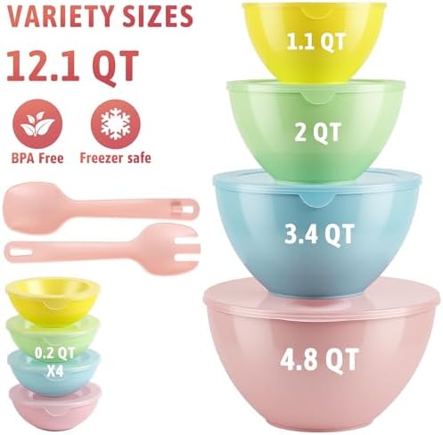 16 Piece Plastic Mixing Bowls