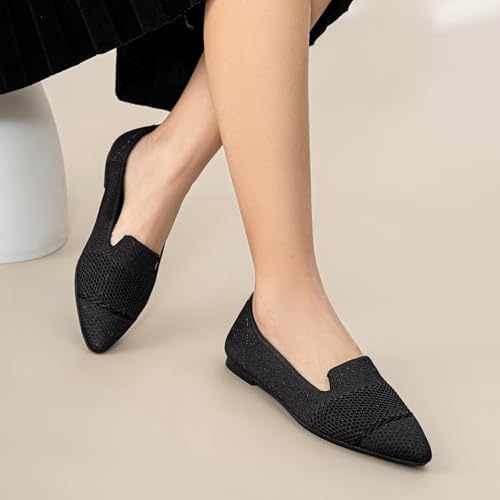 HONHOLD Women's Pointed Toe Flats Breathable Knit Ballet Flats