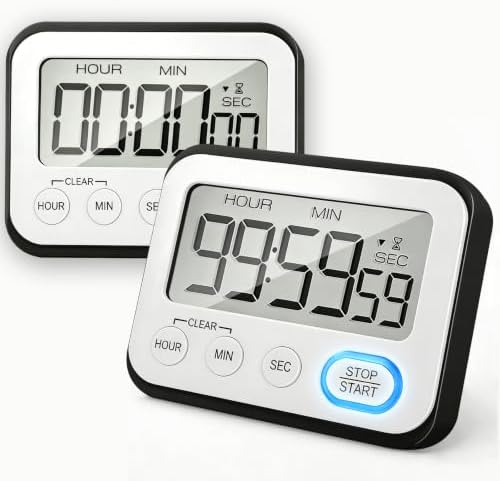 Digital Kitchen Timer Magnetic Loud Alarm, Large LCD Screen Silent/Beeping