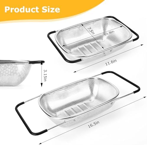 ZDRongZhen Kitchen Accessories Over the Sink Colander Strainer Basket，Stainless