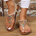 Beaded PU Leather Open Toe Sandals | Women's Flat Sandals